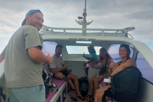 Sunset Escape: French Friends’ Private Speedboat Adventure from Teluk Nare to Gili Air with Bags in Tow
