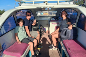 French Family Adventure: Afternoon Private Speedboat Ride from Teluk Nare to Gili Air with Backpacks in Tow