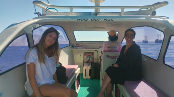 Morning Island Hopping: Martina & Lily’s Relaxing Private Speedboat Ride from Teluk Nare to Gili Air with Just Their Bags and Big Smiles